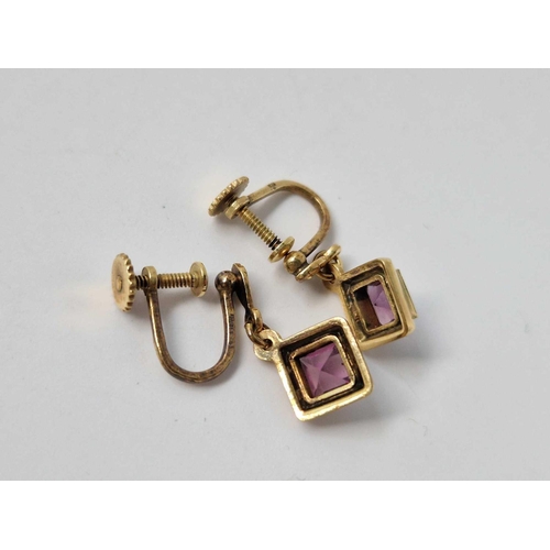 439 - A pair of amethyst screw back earrings, 9ct, 2.9 g