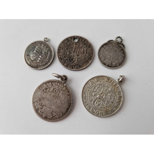 457 - Five Victorian silver coin pendants