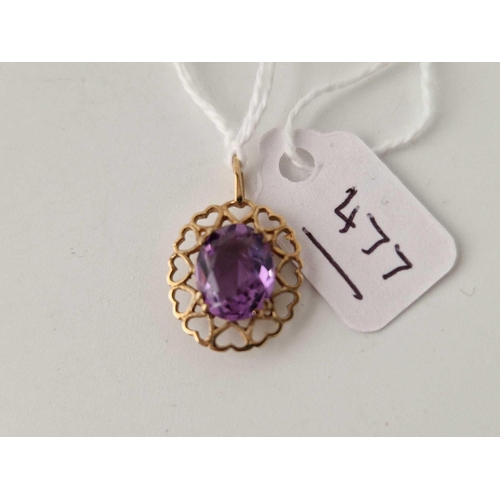 477 - A amethyst pendant 9ct 1.8 g