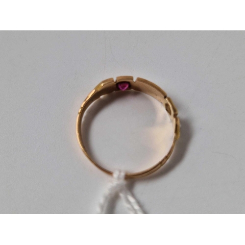 496 - A ruby and pearl ring, some stones missing, 15ct, size M,