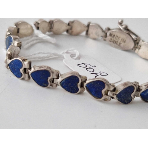 502 - A silver blue stone heart bracelet