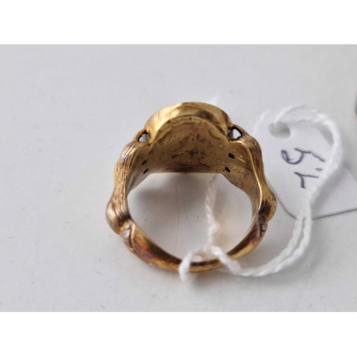 52 - A VICTORIAN CLAW SET STAG INTAGLIO SIGNET RING, 18ct test, dated 1869, size M, 8.3 g boxed