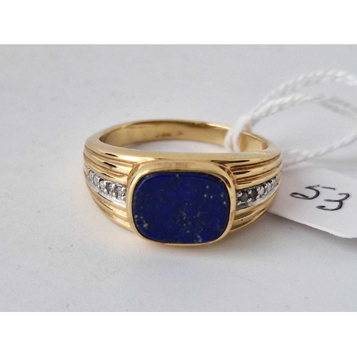 53 - A LAPIS AND DIAMOND RING, 18ct tested, size Z, 7.9 g, boxed