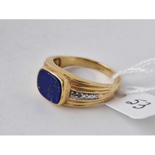 53 - A LAPIS AND DIAMOND RING, 18ct tested, size Z, 7.9 g, boxed