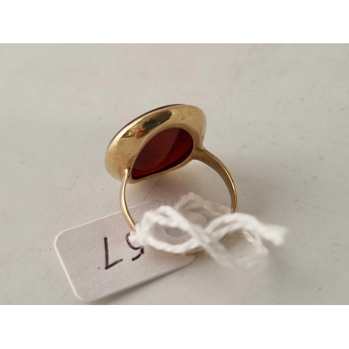 57 - A carnelian set ring with classic head intaglio, 9ct, size N, 4.9 g