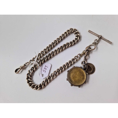 587 - A good silver Albert chain with coin fob, 13.5 inch, 69 g