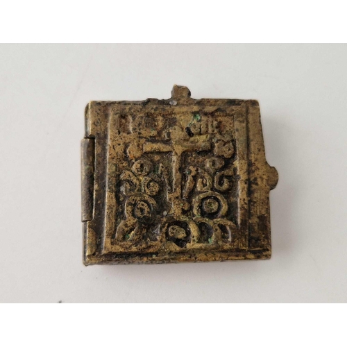 614 - An antique bronze travelling icon