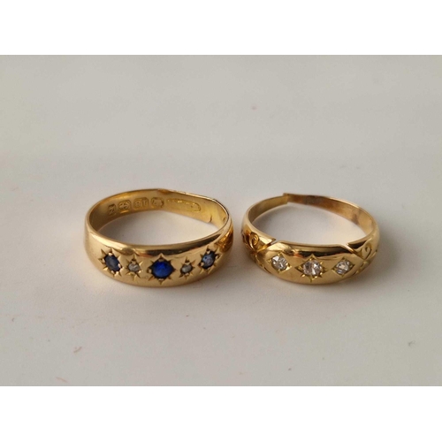 65 - A diamond gypsy ring in 18ct gold and an 18ct gold sapphire & diamond ring a/f 5g