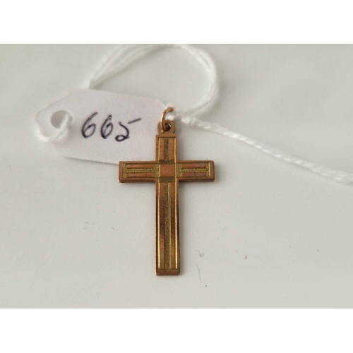 665 - A Rose gold cross pendant, 9ct, 1.1 g