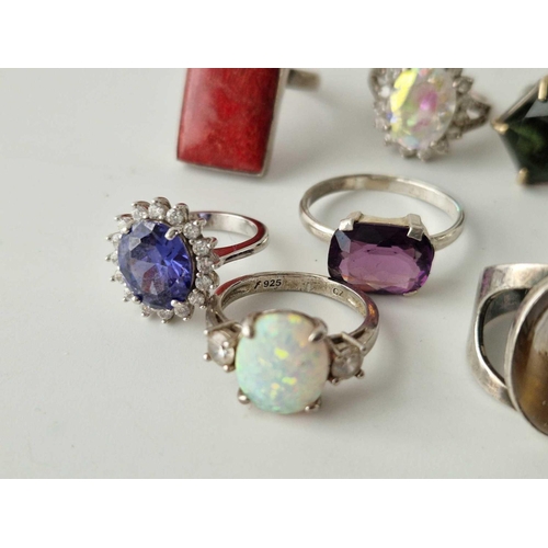 667 - x10 silver stone set rings, 50 g