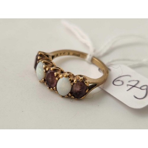 679 - A opal and amethyst ring 9ct size L 2.6 g