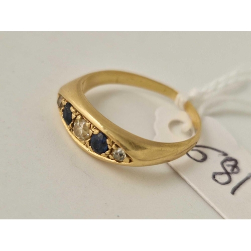 681 - A five stone sapphire and diamond ring 18ct gold size P 4.2 g