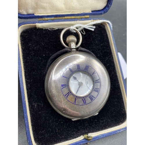 730 - A gents silver half hunter pocket watch by J W BENSON with seconds dial W/O and case