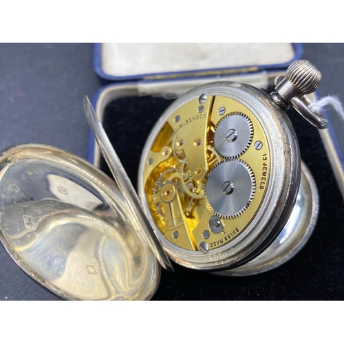 730 - A gents silver half hunter pocket watch by J W BENSON with seconds dial W/O and case