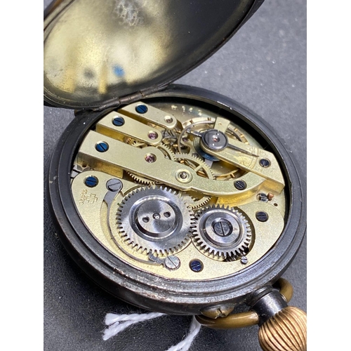 766 - A unusual gun metal cased multi dial gents pocket watch AF