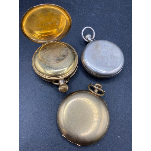 780 - Two gents Rolled gold pocket watches and one metal example all with seconds dial AF