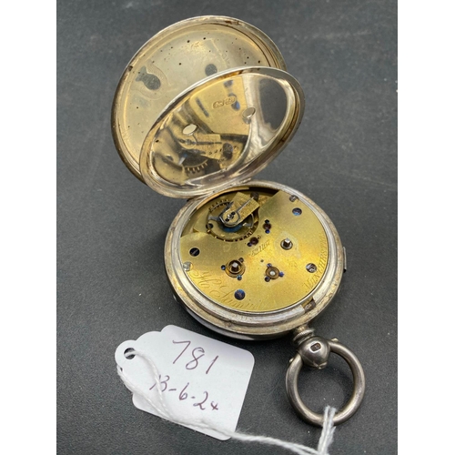 781 - A large silver chronograph pocket watch