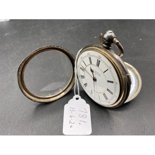 781 - A large silver chronograph pocket watch