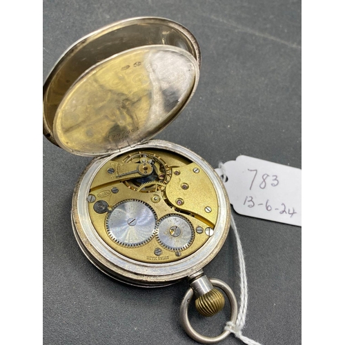 783 - A silver hunter gents pocket watch