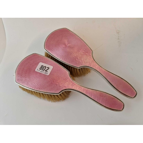 802 - Two Pairs of Hair & Clothes Brushes with Pink Enamel Decoration Birmingham 1926