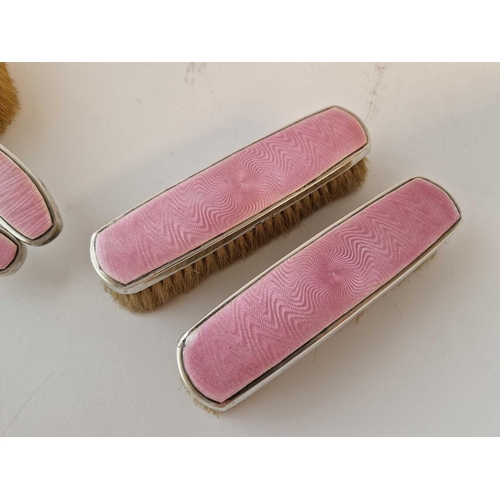 802 - Two Pairs of Hair & Clothes Brushes with Pink Enamel Decoration Birmingham 1926