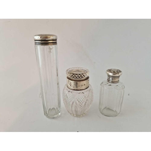 810 - Three Silver Mounted Jars & A Pair of Glove Stretchers & Button Hook