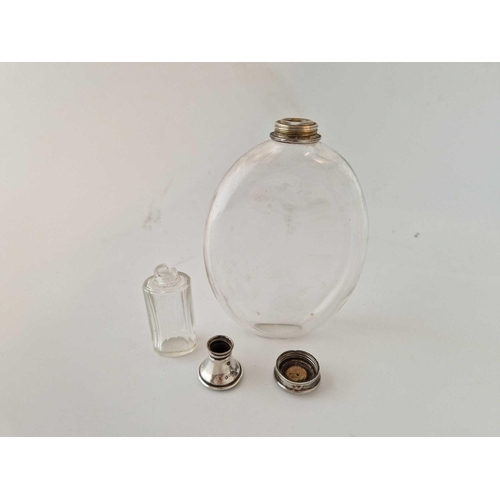 811 - An Oval Silver Mounted Spirit Flask with Screw on Cover & Scent Phial with Tortice
Shell Mounted Cov... 