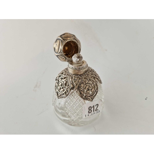 812 - A Scent Bottle with Silver Mounts, Hinged Cover Cut Glass Body 4.5� high Chester 1905