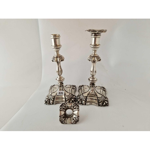 826 - A Large Pair of Table Candlesticks of George II Design with Shell Decorated Bases and
Detachable Noz... 