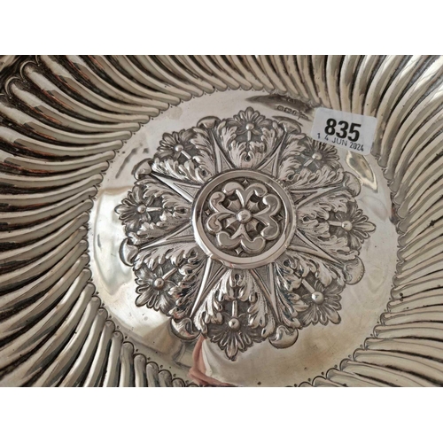 835 - An Attractive Embossed Dish with Spiral Fluted Sides and Embossed Center 10� dia
Sheffield 1898 by W... 