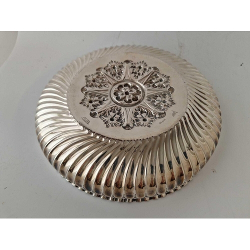 835 - An Attractive Embossed Dish with Spiral Fluted Sides and Embossed Center 10� dia
Sheffield 1898 by W... 