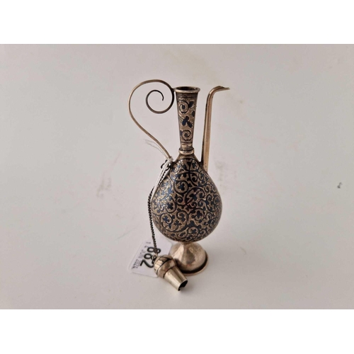 882 - Another Russian Niello decorated jug with a stopper in chain, 5.5