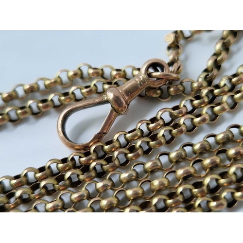 89 - A LONG GOLD GUARD CHAIN, 9ct, 57 inch, 22.4 g