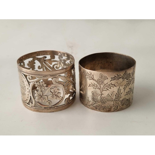 941 - An attractive pierced and engraved napkin ring, Sheffield 1909 and another, London 1904, 61