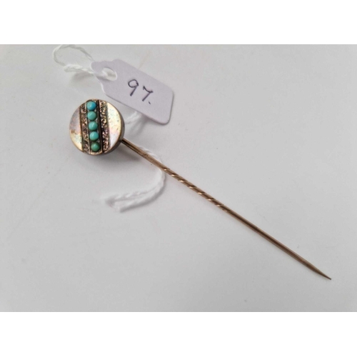 97 - A gold topped stick with set with turquoise