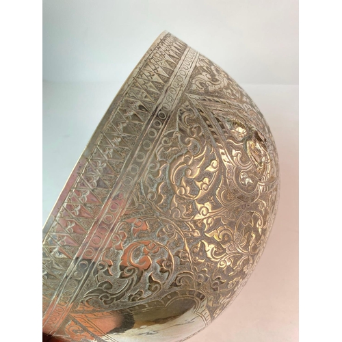 1815 - A Chinese white metal bowl with figure panels, 9 inches diameter, 400 g