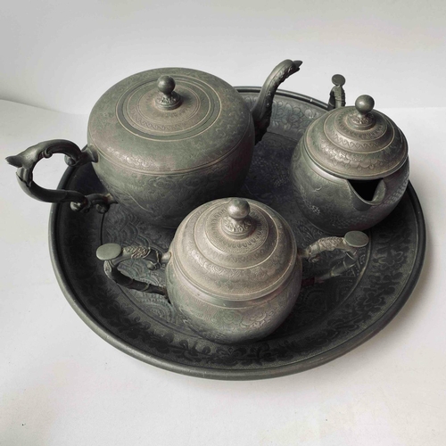 1817 - A Chinese pewter tea set by Lonkee Swatow