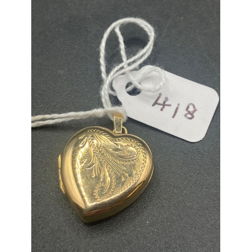 418 - 9ct gold heart shaped locket hallmarked Birmingham 1977