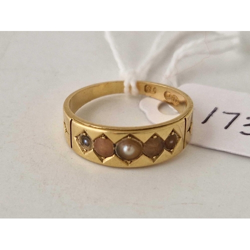 173 - A antique pearl and coral gypsy set ring 18ct gold size O 3.8 gms