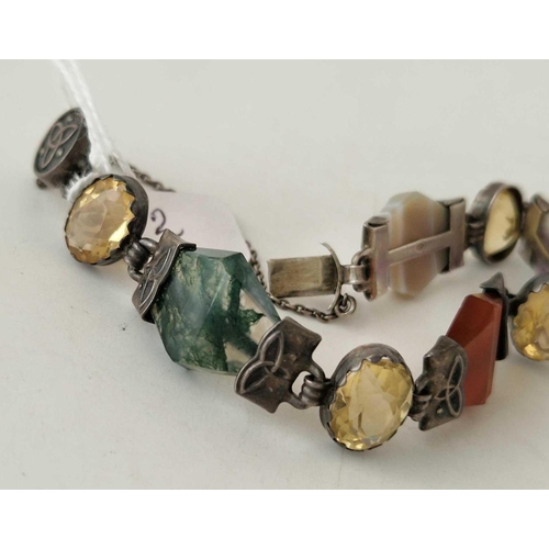 2 - A hard stone and citrine silver panel bracelet 7 inch