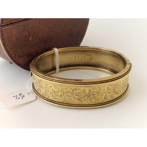 52 - A VICTORIAN BANGLE 15CT GOLD TESTED 20 GMS