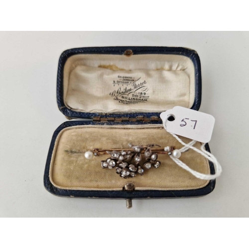 57 - A DIAMOND AND PEARL THISTLE BROOCH BOXED