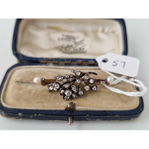 57 - A DIAMOND AND PEARL THISTLE BROOCH BOXED