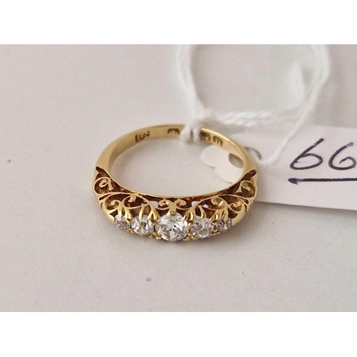 66 - An antique 5 stone old cut diamond ring in 18ct approx � carat of diamonds size I    2.7g