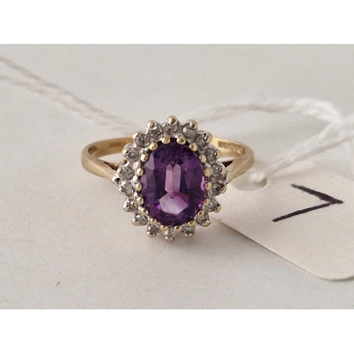 7 - A antique diamond and amethyst cluster ring 9ct size L 2.2 gms