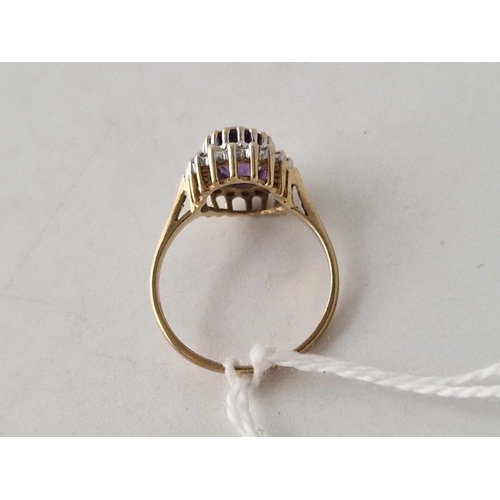 7 - A antique diamond and amethyst cluster ring 9ct size L 2.2 gms