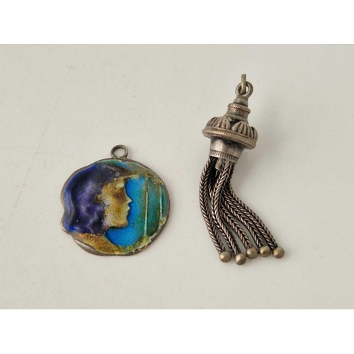 84 - A art nouveau enamel pendant and tassel