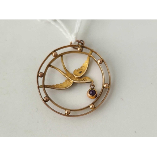 92 - A circular pearl set bird pendant 9ct 1.8 gms