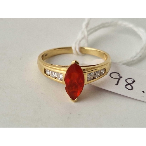 98 - A diamond and fire opal ring chipped stone 18ct gold size Q 3.4 gms