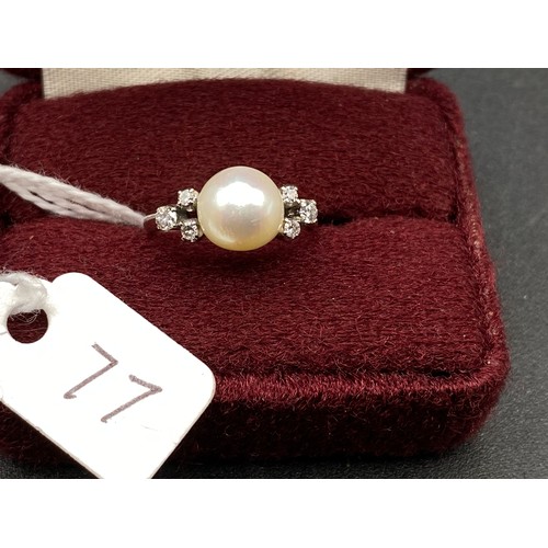 77 - A VINTAGE PEARL & DIAMOND 14ct white gold ring size K 2.5g inc